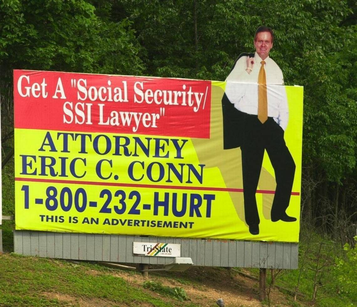 Eric Conn's now infamous billboard near his offices in Allen, Ky. 